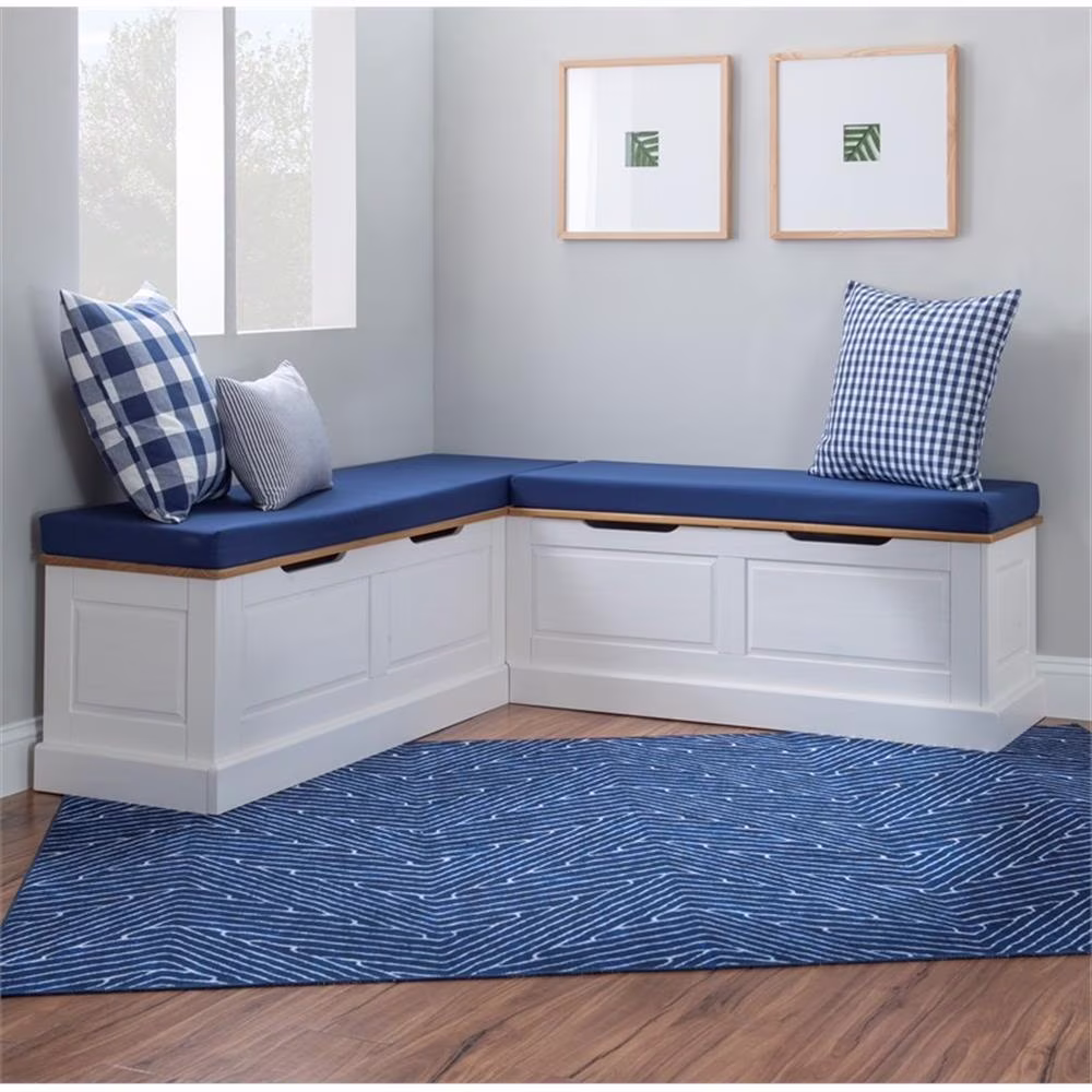 Pemberly Row Natural White Wood Nook With Green Polyester Fabric Cushions