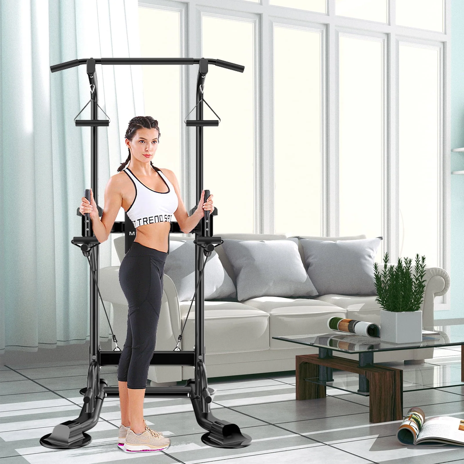 Tappio Multifunction Power Tower Dip Bar Station Pull Up Bar Stand for Home Gym, Adjustable Strength Training Fitness Equipment with Backrest,400lb Capacity