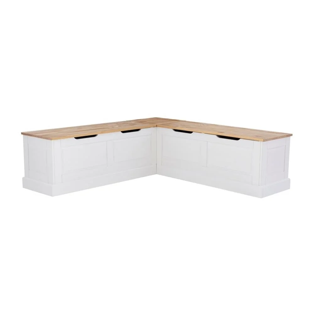Pemberly Row Natural White Wood Nook With Green Polyester Fabric Cushions