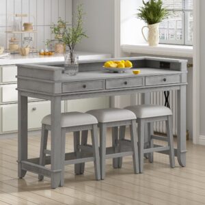 Harper & Bright Designs 4 Piece Bar Table Set for 4, Kitchen Dining Stools Set with 3 Upholstered Stools with 3 Drawers and USB Port, Gray