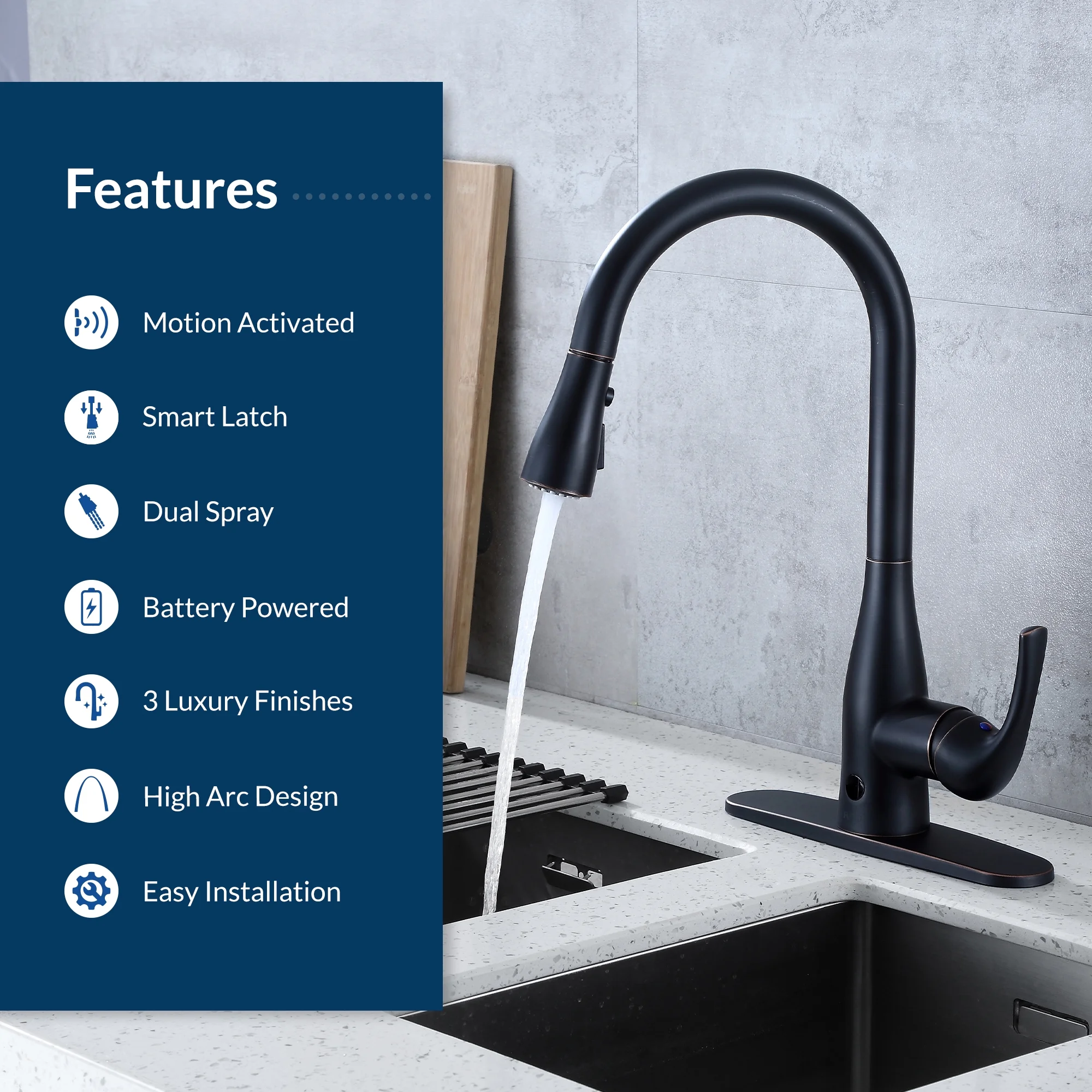 Bio Bidet FLOW Motion Touchless Kitchen Faucet in Brushed Nickel Finish