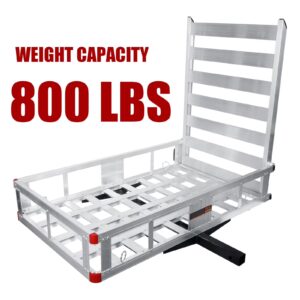 Aluminum Hitch Lift Ramp, 50" Extra Wide Platform, Braced Side Rails, Hitch Mount Loading Ramp, Cargo Carrier with Ramp, Snowmobile Hauler, Farm Equipment