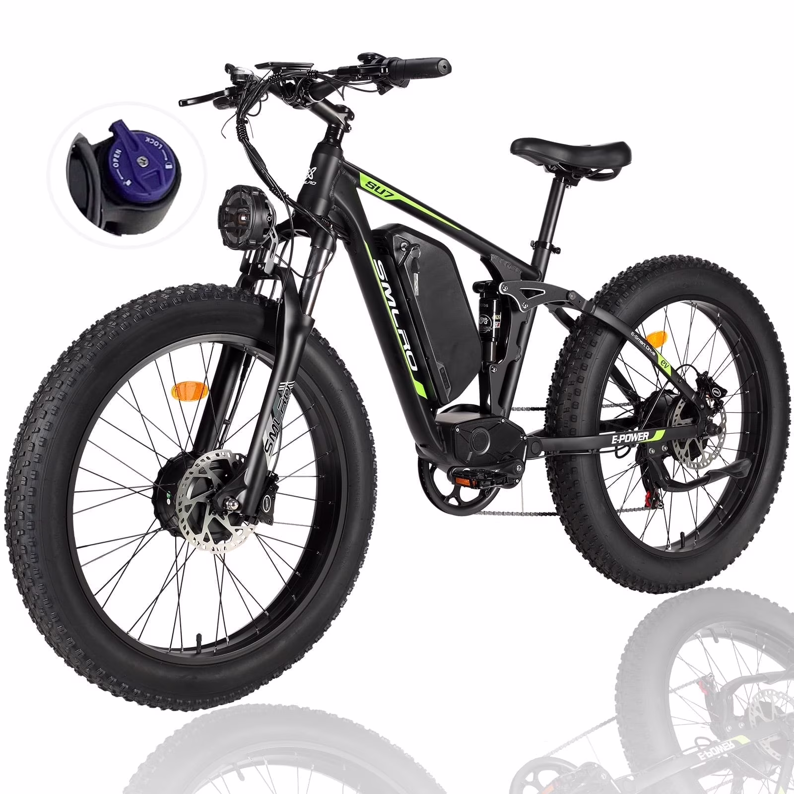 5000w Peak Dual Motor Electric Bike, 26" Fat Tire Shimano 21 Speed 45 MPH Commuter Mtb, 60V 25AH Front Suspension Ebike