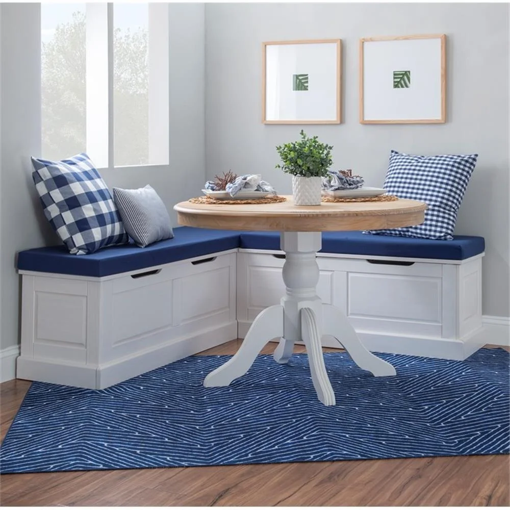 Pemberly Row Natural White Wood Nook With Green Polyester Fabric Cushions
