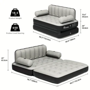 Inflatable Air Sofa Bed 2-in-1 Backrest Couch Airbed With Headboard And Pump Convertible Blow Up Bed Mattress For Home, Camping, And Guests, Living Room Furniture, Queen Size