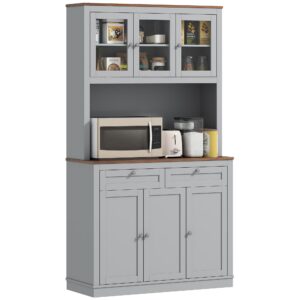 HOMCOM 71" Tall Kitchen Pantry Storage Cabinet with Microwave Stand, Gray