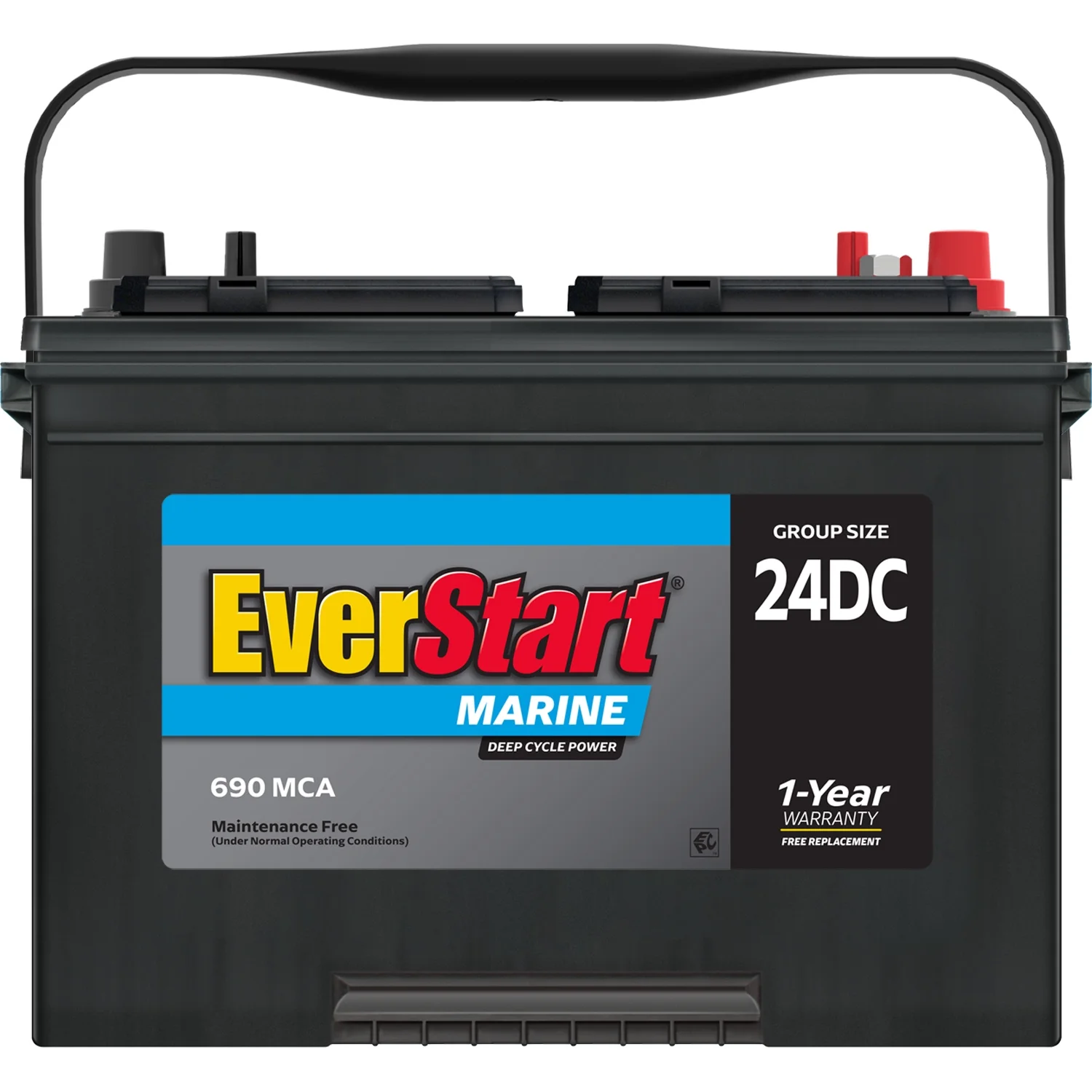 EverStart Lead Acid Marine & RV Deep Cycle Battery, Group Size 24DC 12 Volt, 690 MCA*