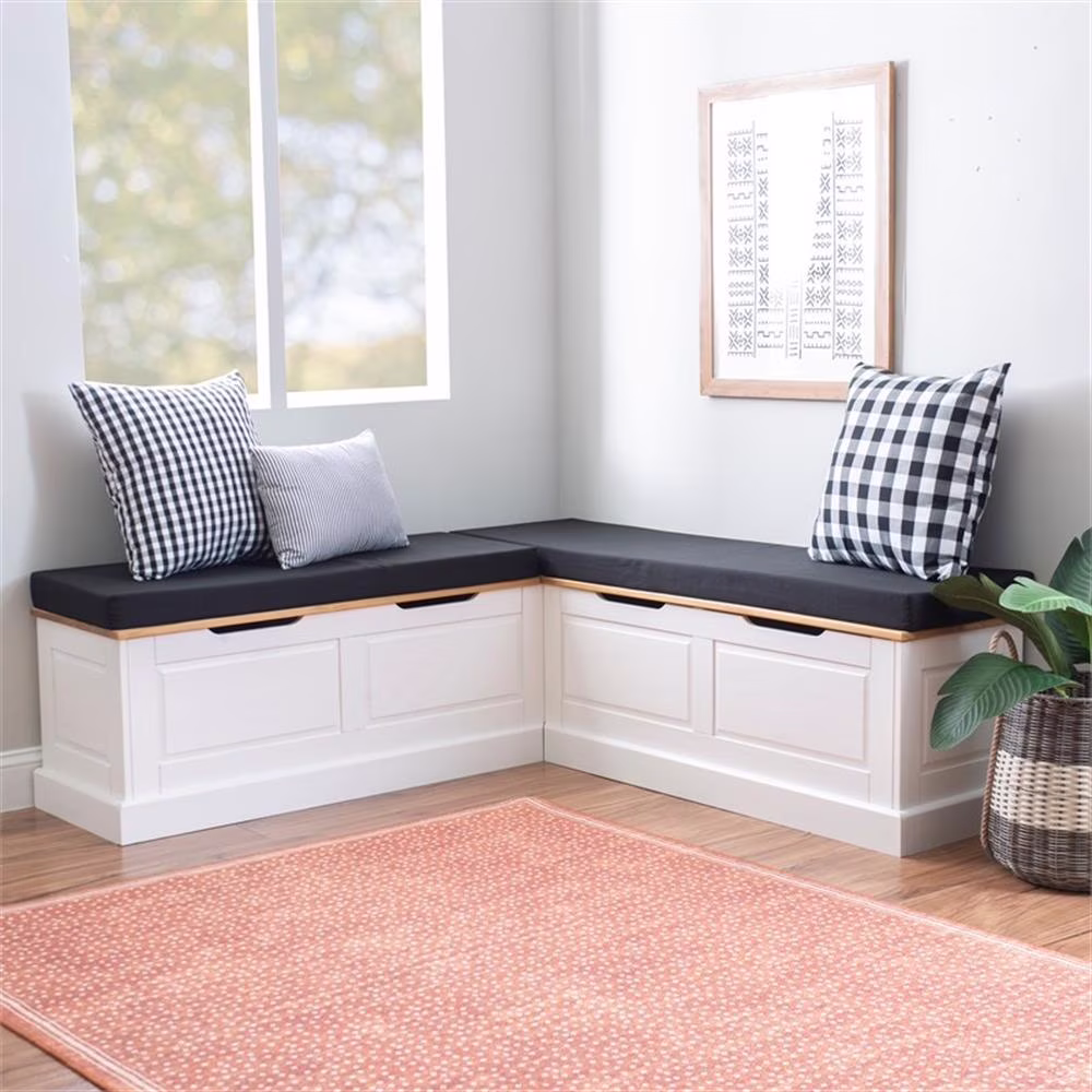 Pemberly Row Natural White Wood Nook With Green Polyester Fabric Cushions