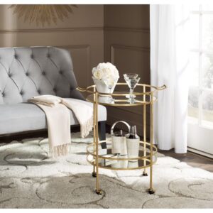 SAFAVIEH Lavinia Round 2-Tier Modern Bar Cart with Casters, Gold/Mirror