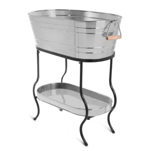 Steel Galvanized Beverage Tub with Stand and Drip Pan Tray - Oval shape (Large Size) by MG Decor - Madhu Collection