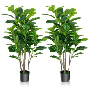 Gymax 51''Artificial Tree 2-Pack Artificial Fiddle Leaf Fig Tree for Indoor Outdoor