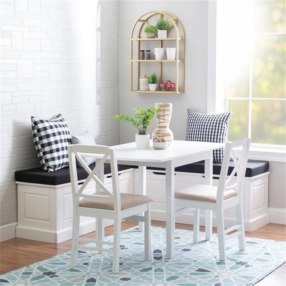 Pemberly Row Natural White Wood Nook With Green Polyester Fabric Cushions