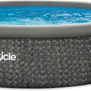 Funsicle 12 Foot by 36 Inch Quickset Round Inflatable Ring Top Outdoor Above Ground Swimming Pool Set with Pump and Cartridge Filter, Dark Herringbone
