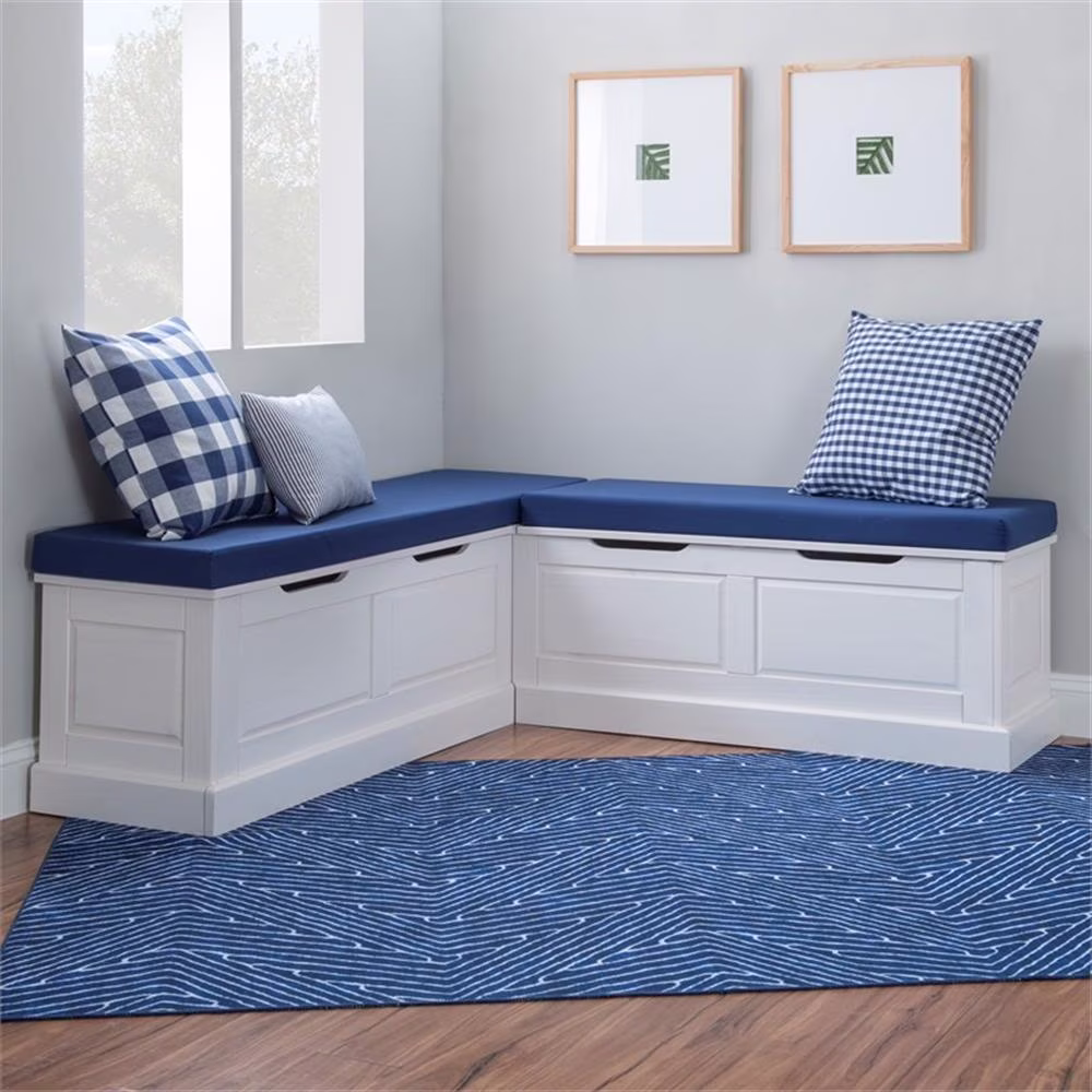 Pemberly Row Natural White Wood Nook With Green Polyester Fabric Cushions