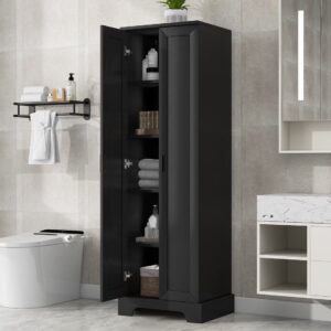 22'' Double Door Storage Cabinet with Adjustable Shelves, High Quality Bathroom Cabinet with MDF Material, for Living room, Bathroom, Black