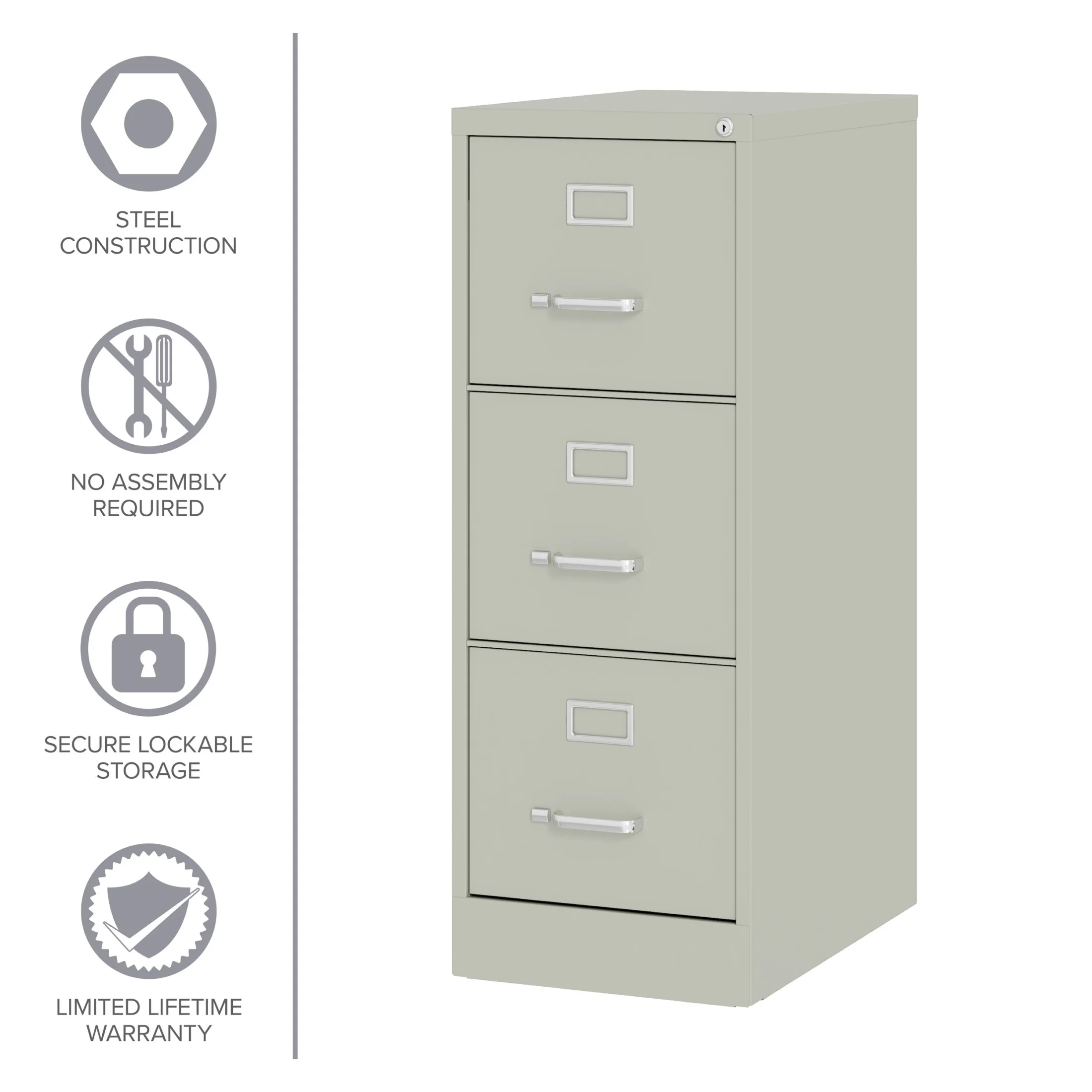 Hirsh 22" Deep 3 Drawer Letter Width Vertical File Cabinet, Commercial Grade, Gray