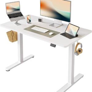 FEZIBO Electric Standing Desk, Height Adjustable Stand up Desk, 40 x 24 Inches Sit Stand Home Office Desk, Computer Desk, White