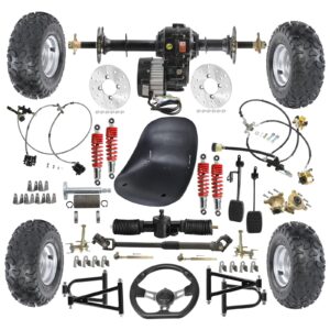 Complete 30" Rear Axle Kit & 6" Wheels & 48V 1000W Motor Differential Kit & Go Cart Seat & Steering Assembly Front Swingarm For Electric Vehicles Go Kart Drift Trike ATV Quad Golf Cart Buggy