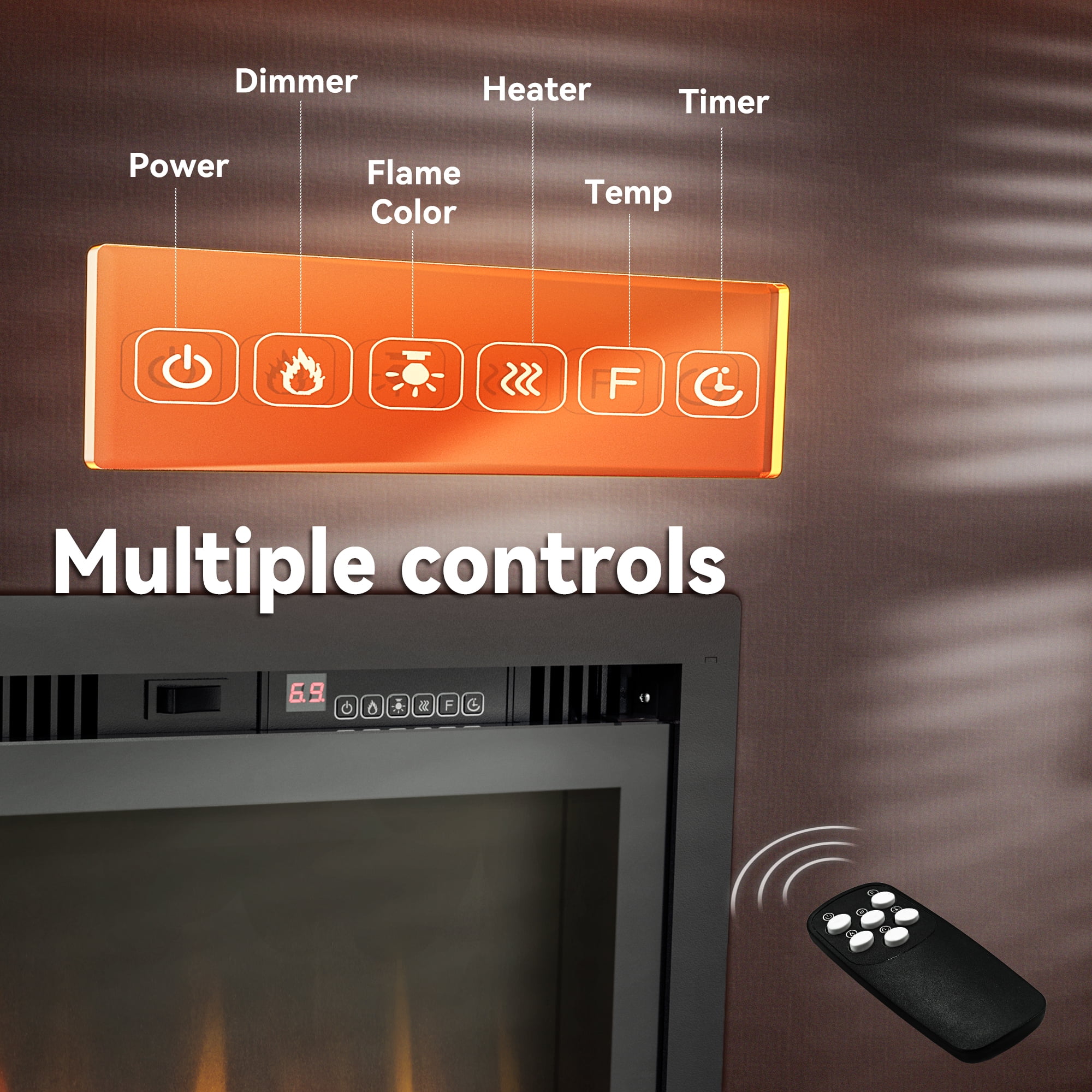 Simzlife 50 inch Indoor Electric Fireplace, Wall Mounted Recessed Freestanding Fireplace with Remote Control, Fireplace Heater with Adjustable Flame Color, Linear Fireplace with Timer