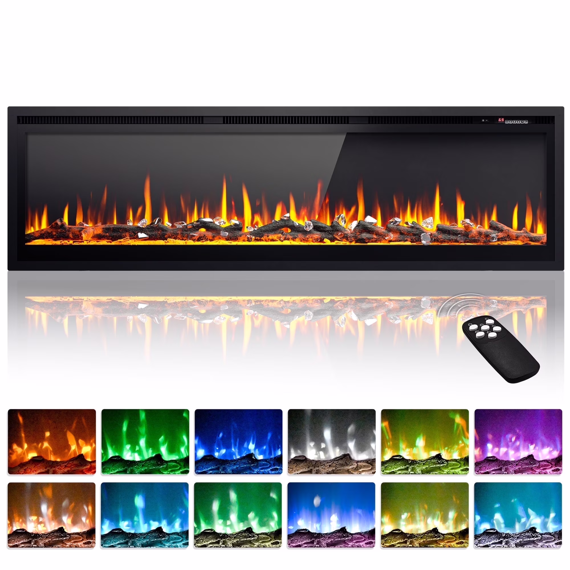 Simzlife 50 inch Indoor Electric Fireplace, Wall Mounted Recessed Freestanding Fireplace with Remote Control, Fireplace Heater with Adjustable Flame Color, Linear Fireplace with Timer