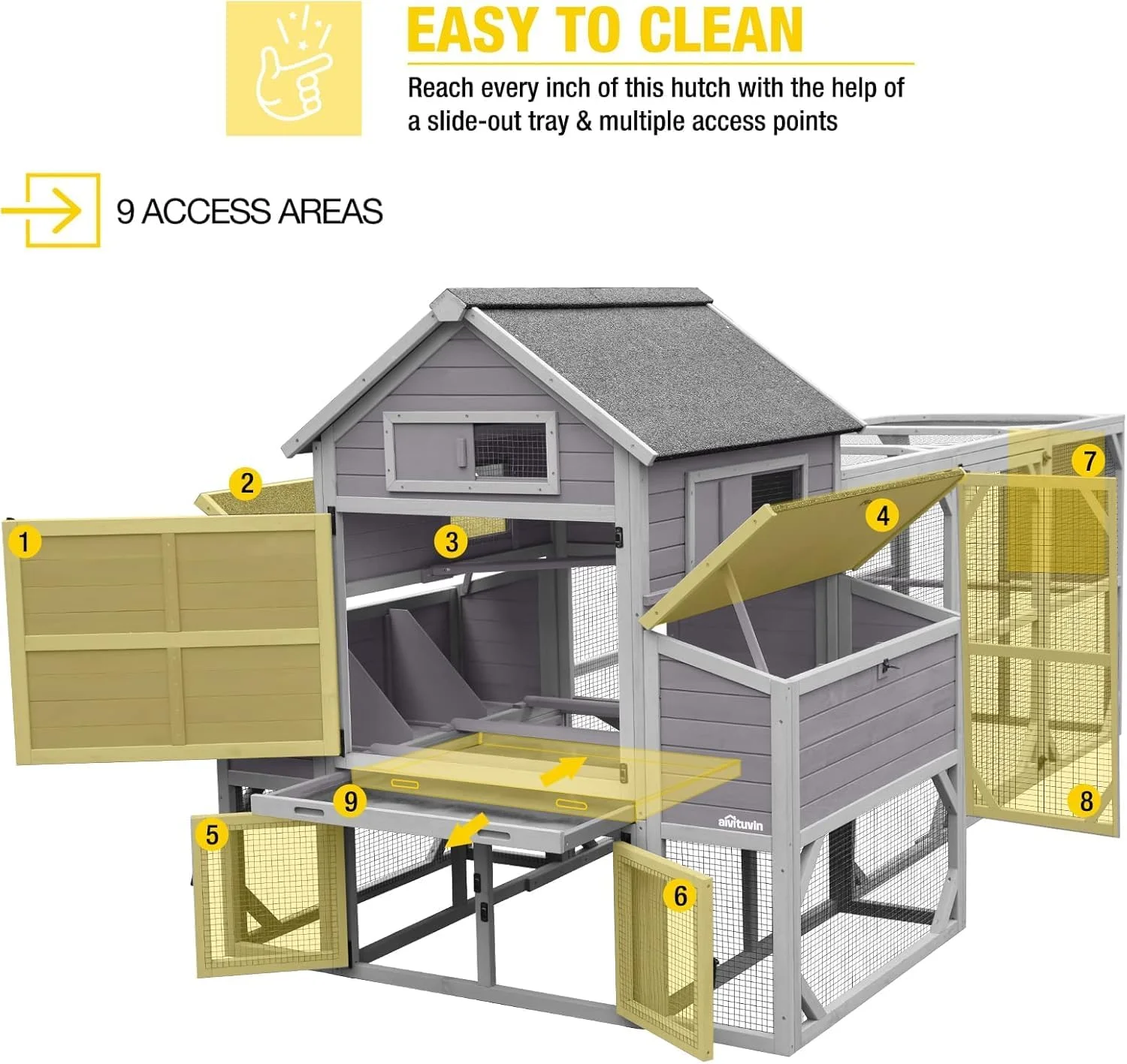 Aivituvin Chicken Coop Extra Large Chicken House Outdoor Poultry Cage for 8-10 Chickens