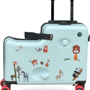 Cegali 2025 Itsy Rider 20" Ride-on Suitcase for Kids with Double Spinner Red Wheels (Green Safari)