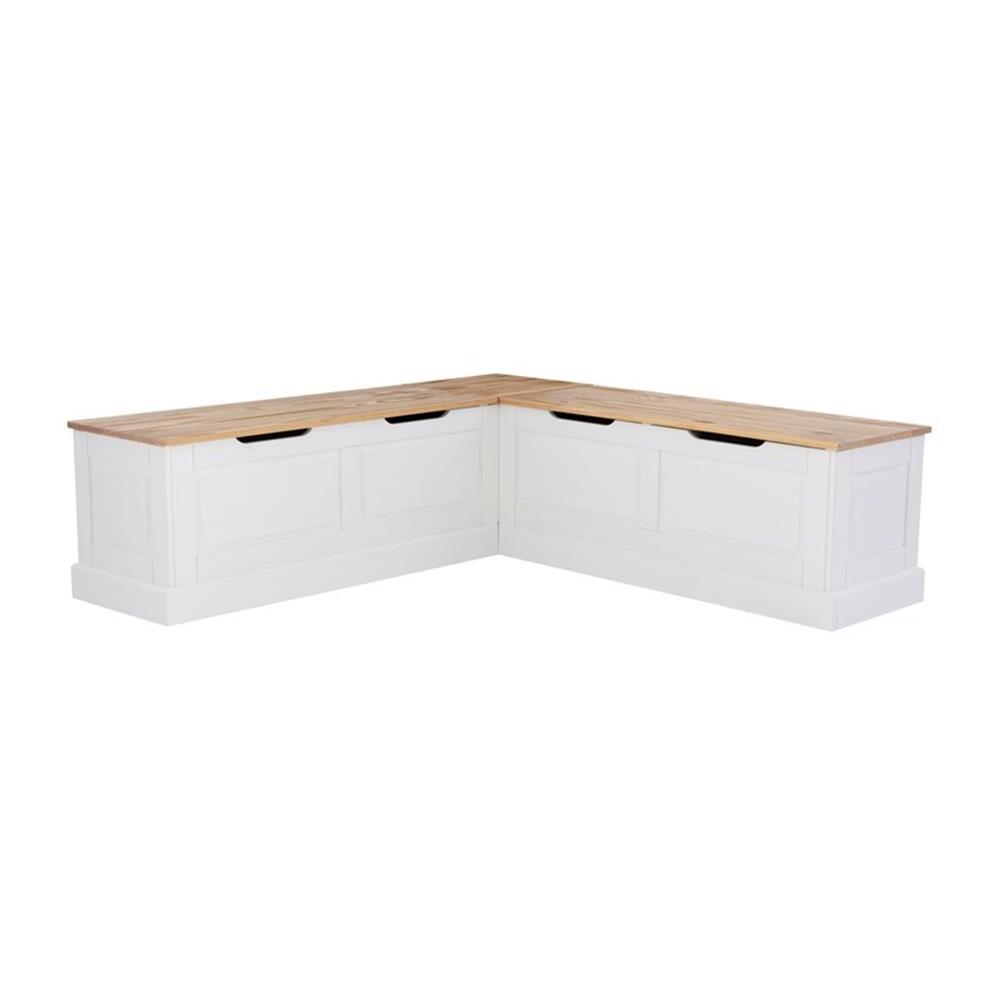 Pemberly Row Natural White Wood Nook With Green Polyester Fabric Cushions