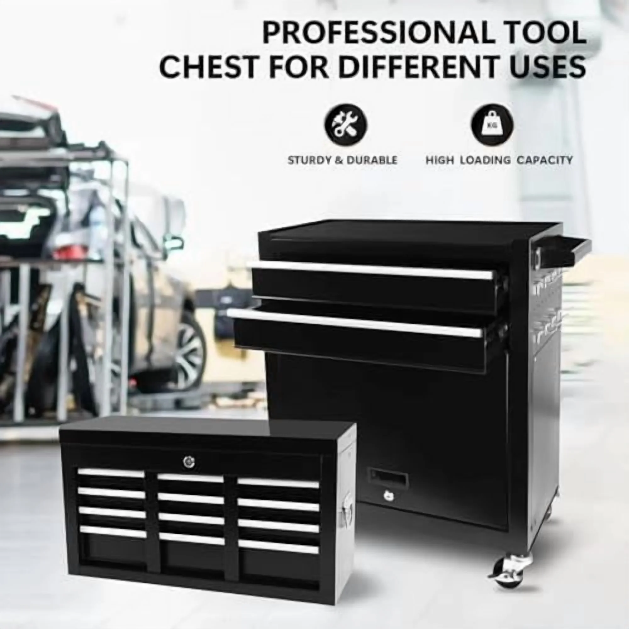8-Drawer Rolling Tool Chest with Detachable Top Tool Box, Lockable Metal Tool Cabinet, and Liner, Heavy-Duty Storage Organizer with Wheels and 6 Hooks for Garage, Workshop, Green