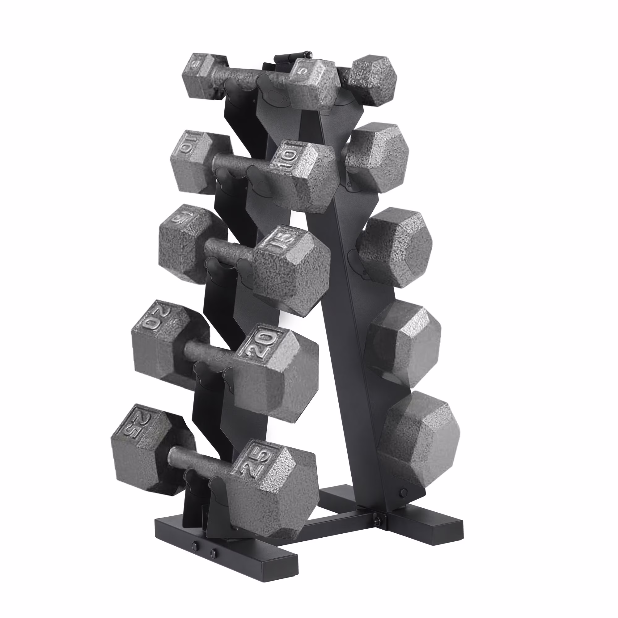 HolaHatha Hex Dumbbell with Rack, 5/10/15/20/25 lb (Black)