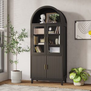 VEANERWOOD 71" Tall Arch Cabinet, Wood Fluted Kitchen Kitchen Storage Cabinet with 4 Doors and 6 Shelves for Dining Room Living Room