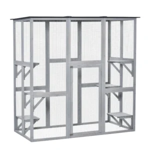 PawHut Wooden Catio Enclosure with Weather Protection, 6 Platforms, Outdoor, Large, 71" x 38.5" x 71"