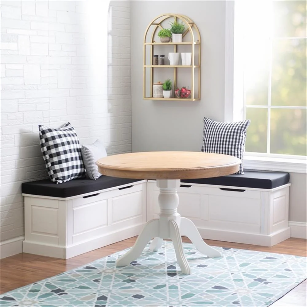 Pemberly Row Natural White Wood Nook With Green Polyester Fabric Cushions