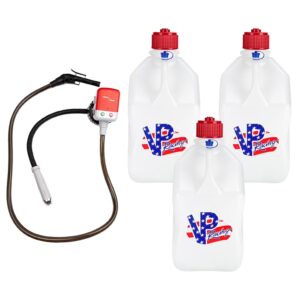 VP Racing 35221-CA, 5.5-Gallon Square Motorsport Jug Patriotic (3 Pack), w/Utility Jug Battery Powered Fuel Transfer Pump (1 Pack)
