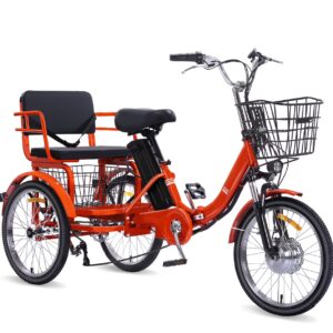 NOMIGO Electric Tricycle for Adults Folding Electric Trike 3 Wheel Electric Trike with Two-seater Large Basket Super Powerful Brushless 350W Motor 48V13AH Lithium Battery Max 20MPH E-Tricycle Orange