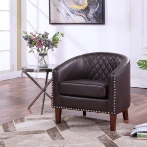 Barrel Accent Chair for living room, modern Leather Club Barrel Chair comfy Reading Armchair for Bedroom, Brown
