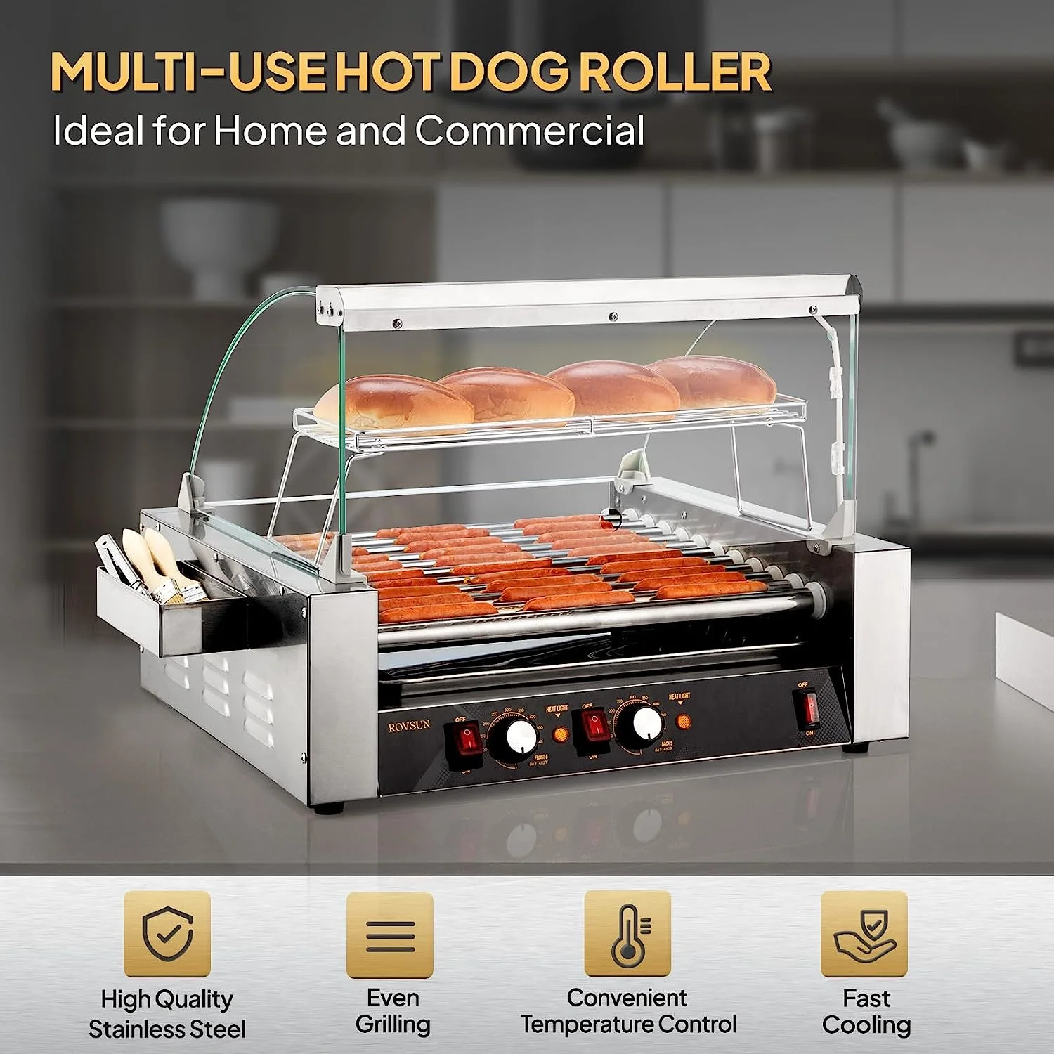ROVSUN 1050 W 18 Hot Dog Capacity Commercial Hot Dog Roller Grill