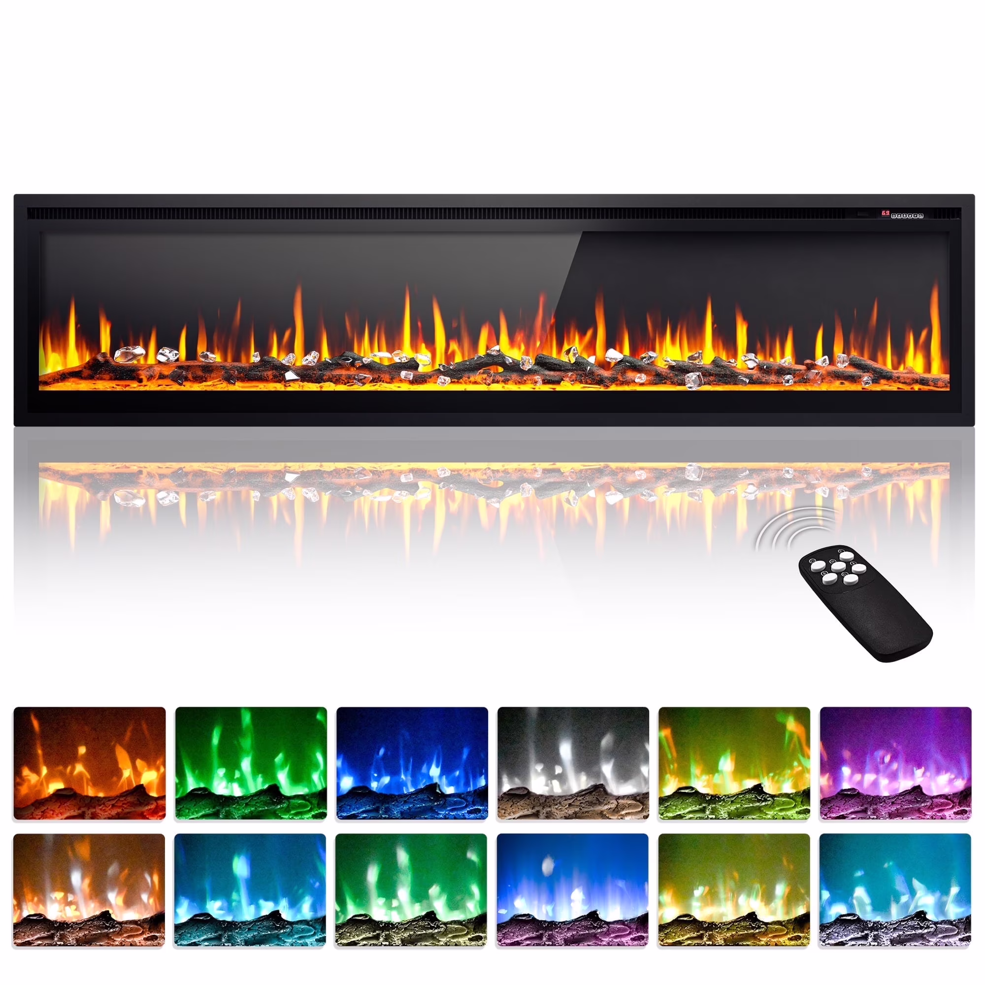 Simzlife 50 inch Indoor Electric Fireplace, Wall Mounted Recessed Freestanding Fireplace with Remote Control, Fireplace Heater with Adjustable Flame Color, Linear Fireplace with Timer