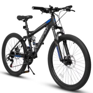 A2760 27.5 Inch Full Suspension Mountain Bike, Front and Rear Dual Shock Absorbers, Mechanical Disc Brakes, 21-Speed, Suitable for Men and Women, Ideal for Travel and Fitness Enthusiasts