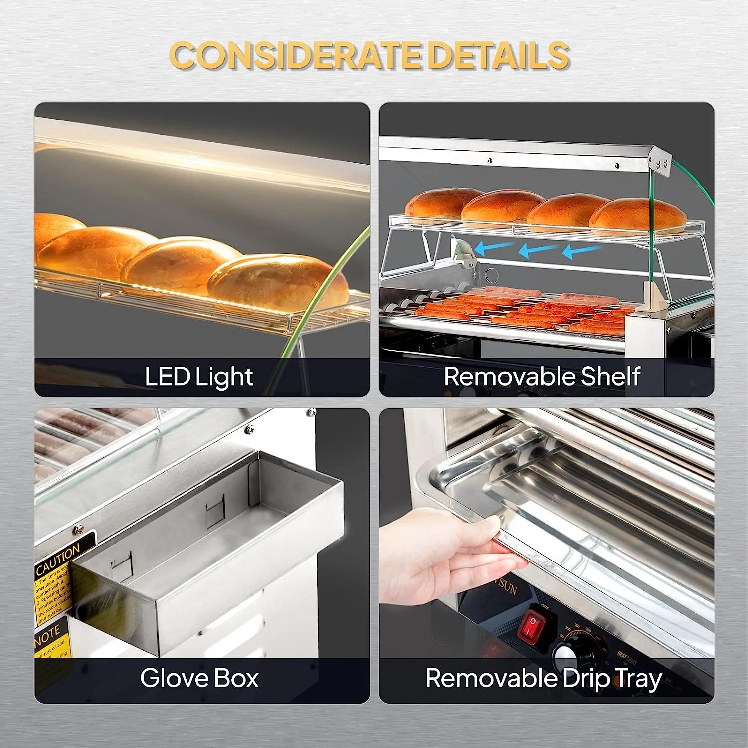 ROVSUN 1050 W 18 Hot Dog Capacity Commercial Hot Dog Roller Grill