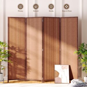 JOSTYLE 4-Panel Room Divider 6ft Tall Extra Wide Folding Privacy Screen with Diamond Double-Weave Divider for Room Separation Freestanding Red Brown
