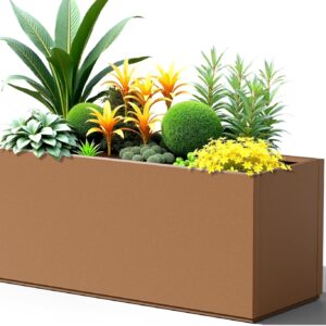 Large Rectangle Planter Metal Brown Planter Box with a Drainage Hole and a Removable Divider Indoor Outdoor Porch Pots for Tall , Trees, Flowers 37.99"x 15" x 16.26" Brown