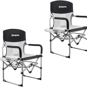 KingCamp 2 Pack Camping Chair Clearance Heavy Duty Folding Mesh with Handle and Side Table for Adult, Black