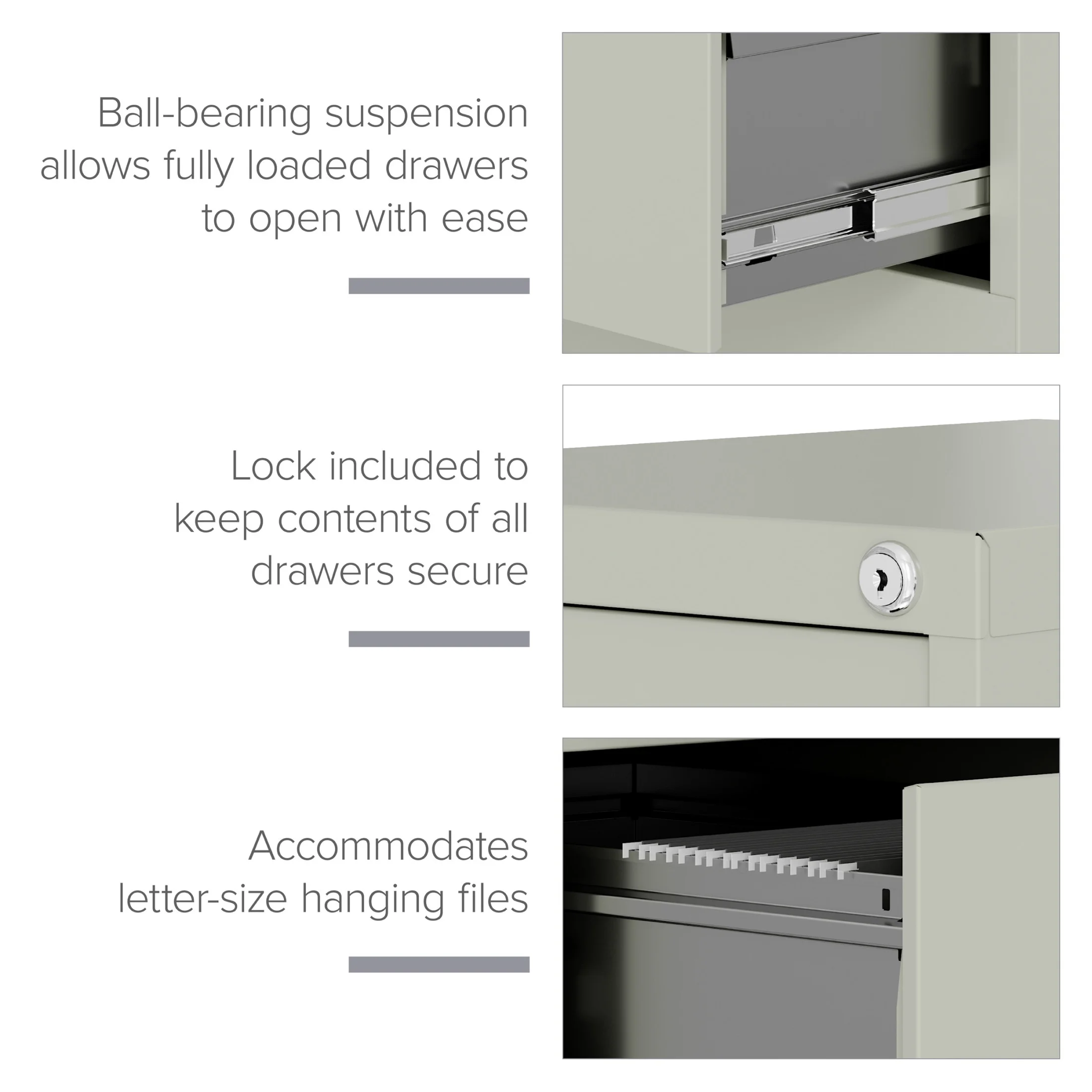Hirsh 22" Deep 3 Drawer Letter Width Vertical File Cabinet, Commercial Grade, Gray